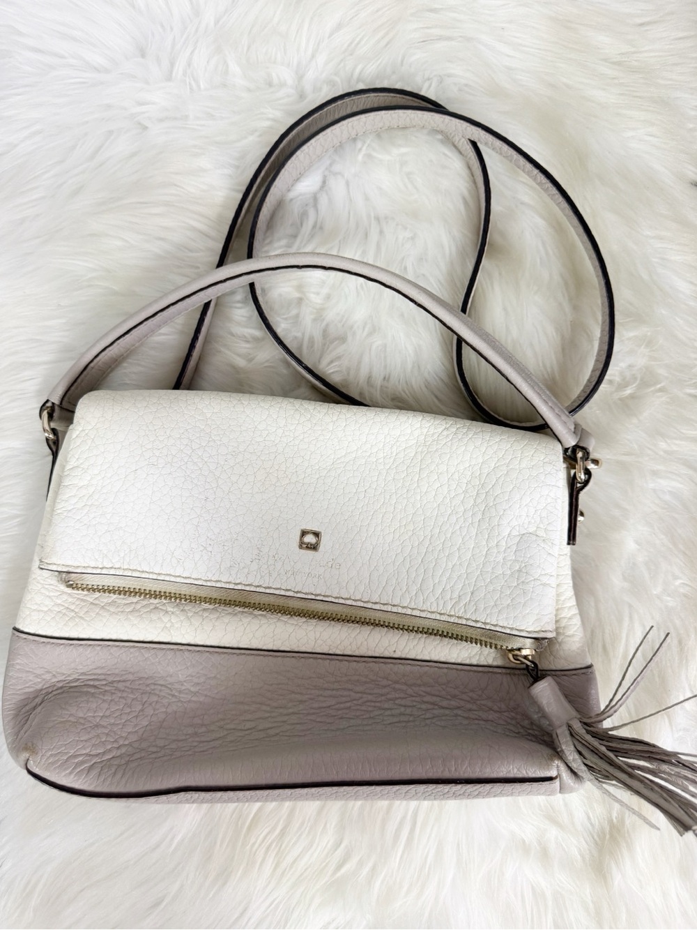 Kate Spade Southport Avenue Maria Crossbody Leather Bag Ivory Taupe